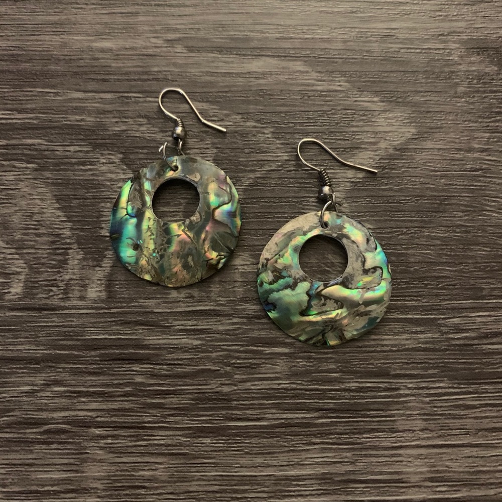 Teal iridescent circle earrings